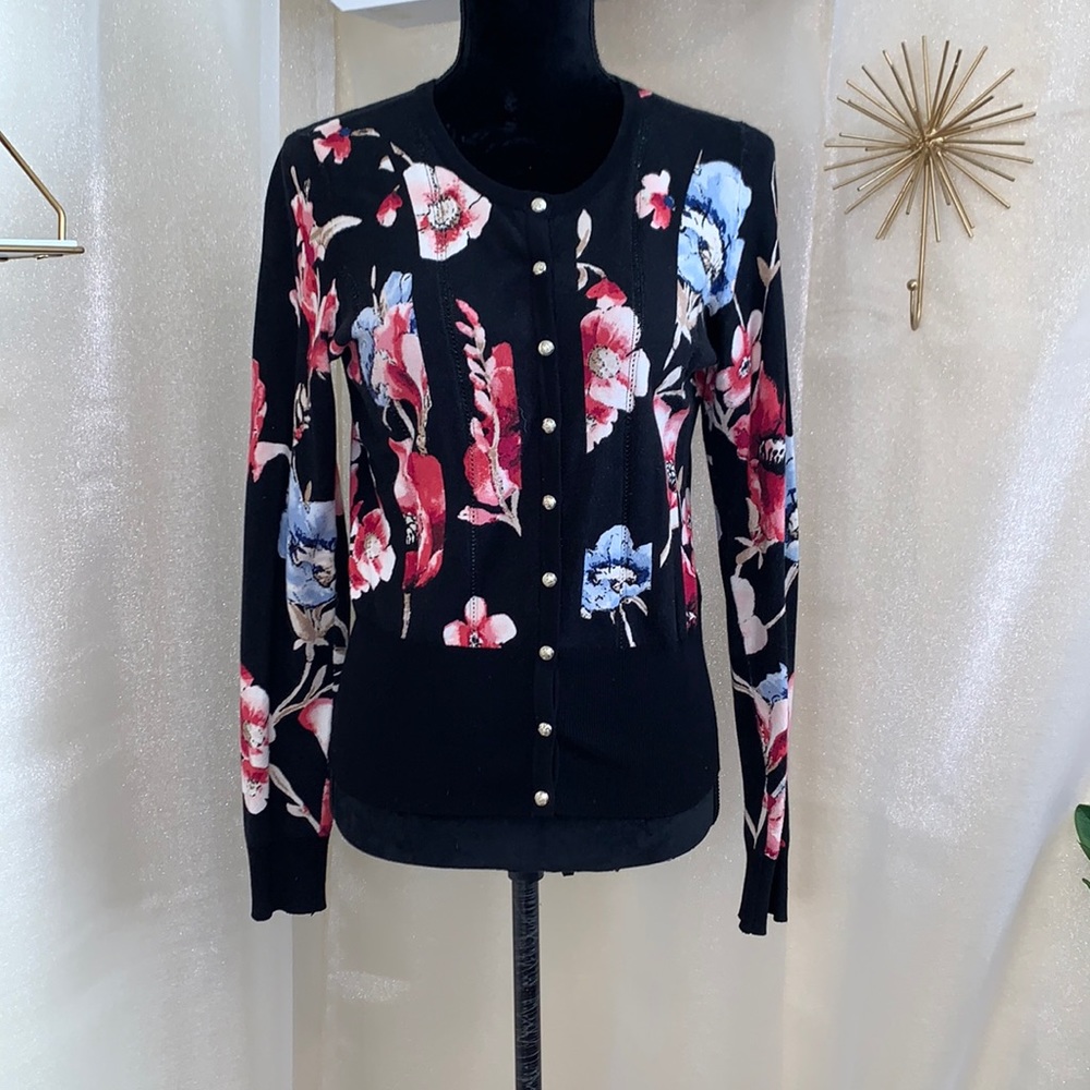 Floral button up sweater